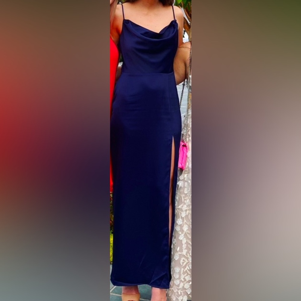 NBD Lila Gown Cowl neck Slit in Blueberry SZ S - Picture 8 of 8